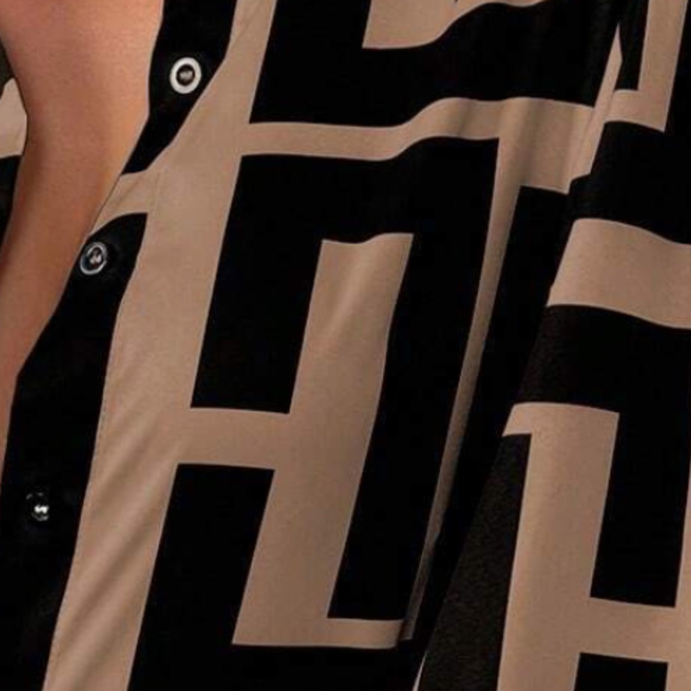 Classic Print Button Down Loose Fit Bishop Sleeve Blouse - Picture 6 of 7